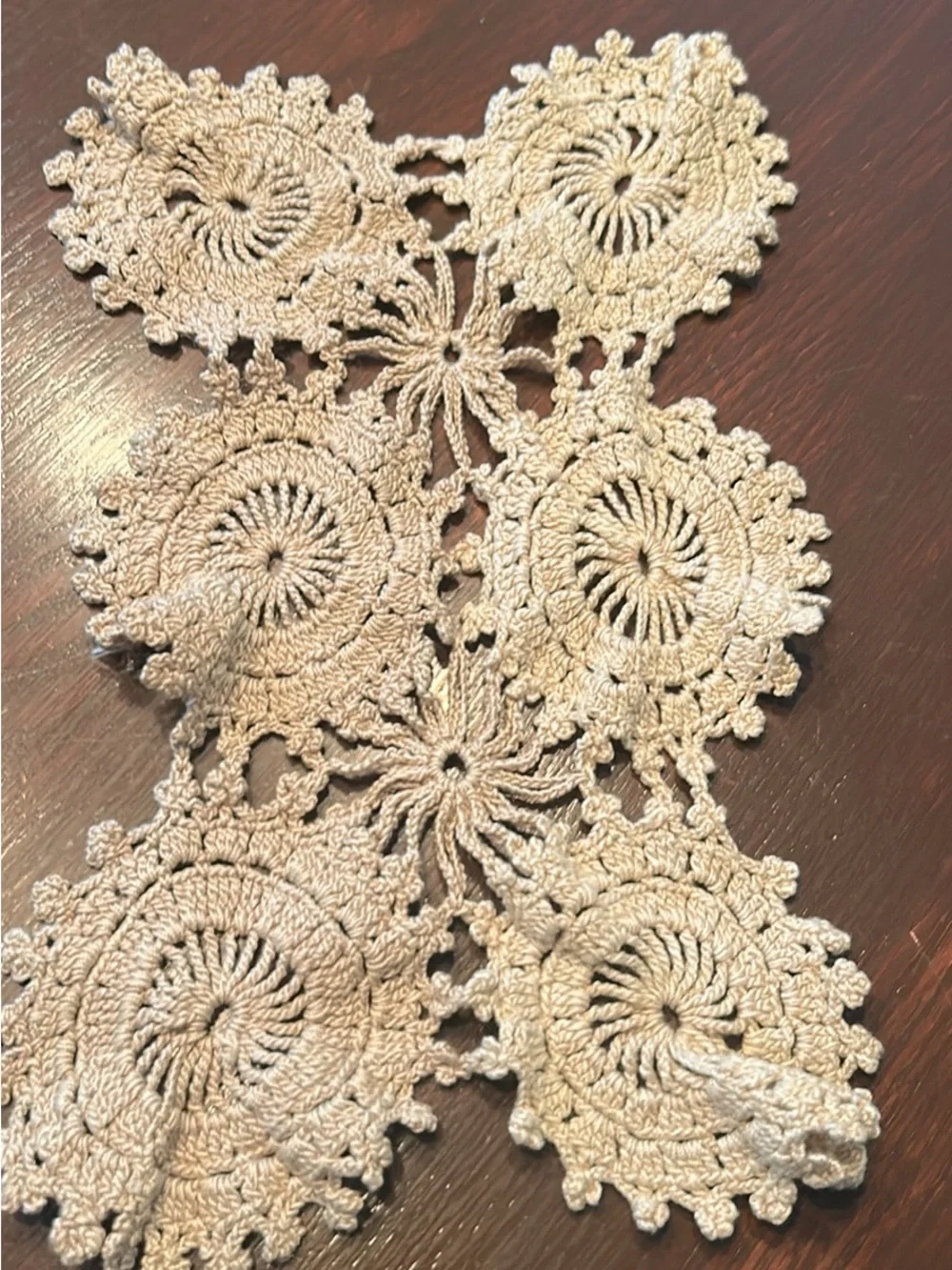 Handmade Crochet Doily Runner in Beige - Unbranded